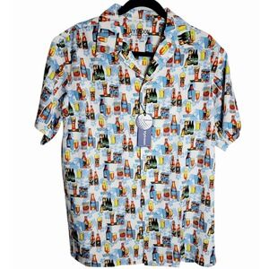 Vytron‎ Beer Bottle Print Hawaiian Shirt Mens XL Stretch Poly Spandex Button...